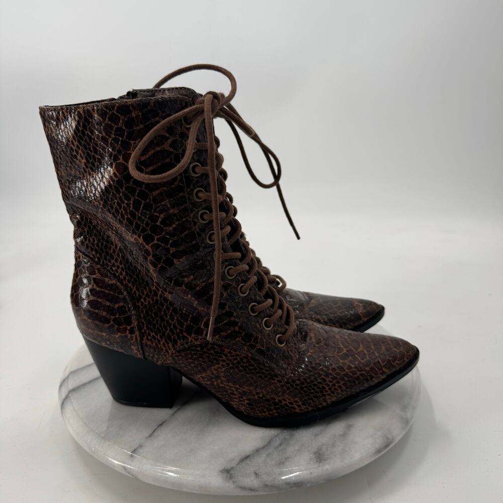 Coconuts by Matisse Cody Brown snake skin lace up point toe witchy boots